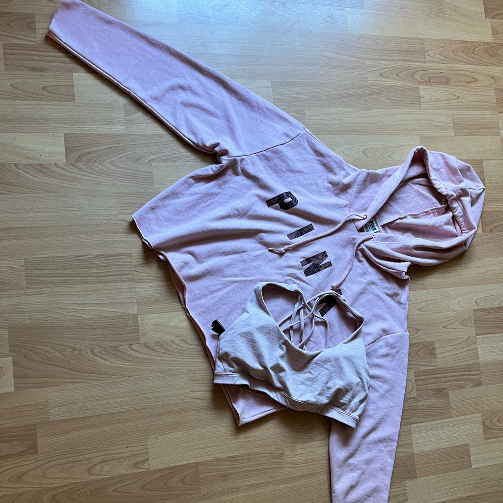 Victoria Secret Pink Blush Cropped Open Back Hoodie Size Large